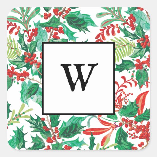 Kerstelijke hulst kerst monogram sticker (Voorkant)