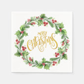 Kerstelijke hulstkrans - Goud Folie Prettig Kerstf Servet (Voorkant)