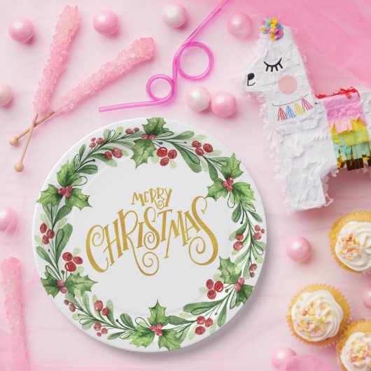 Kerstelijke hulzenkrans - Goud Folie Zalig Kerstfe Papieren Bordje (Feest)