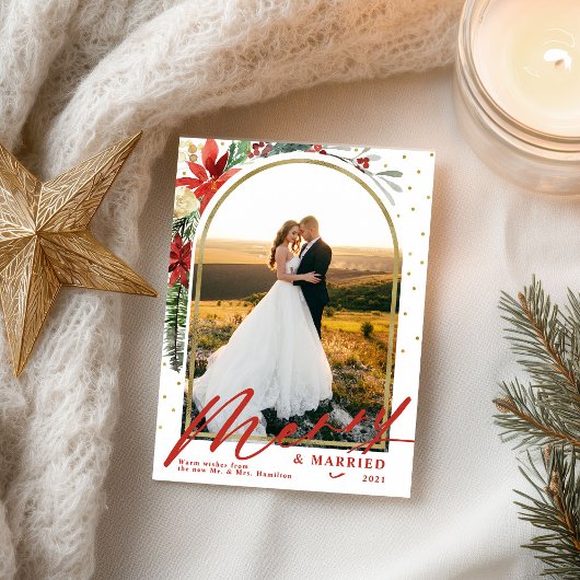 Kerstelijke huwelijksaankondiging Merry & Married  Feestdagenkaart