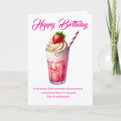 Kerstelijke kerstkaart met aardbeimilkshake kaart (Voorkant)