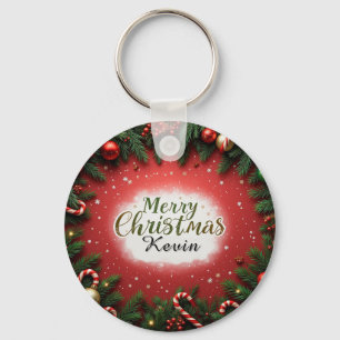 Kerstelijke kerstkaart met decoraties sleutelhanger
