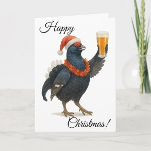 Kerstelijke Korhoen, kerstmuts en bier kerstkaart Kaart