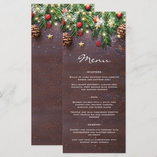 Kerstelijke landelijke dinerfeest menu (Voorkant / Achterkant)