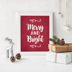 Kerstelijke muurkunstprint in helderrood met vroli poster