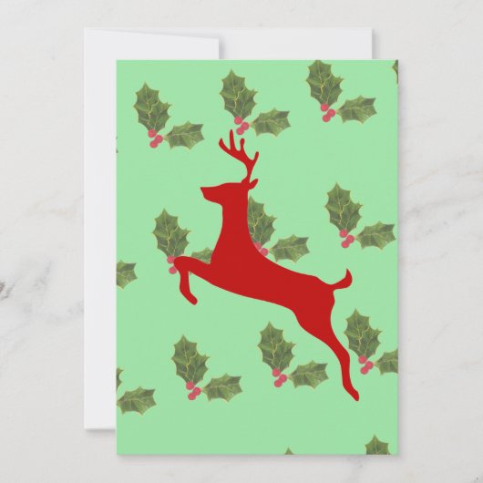 Kerstelijke Rendier & Hulst Kerst Uitnodiging (Voorkant)
