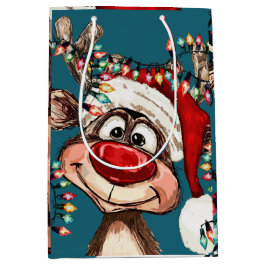 Kerstelijke rendier kerstbadgordijn medium cadeauzakje