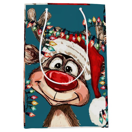 Kerstelijke rendier kerstbadgordijn medium cadeauzakje (Voorkant)