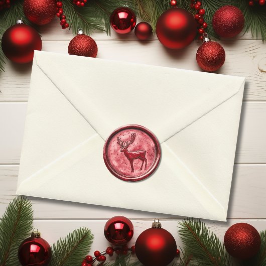 Kerstelijke rendier rode nepwas ronde sticker