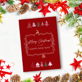 Kerstelijke Strik & Boom Doodle Klassieke Rode Ker Feestdagenkaart