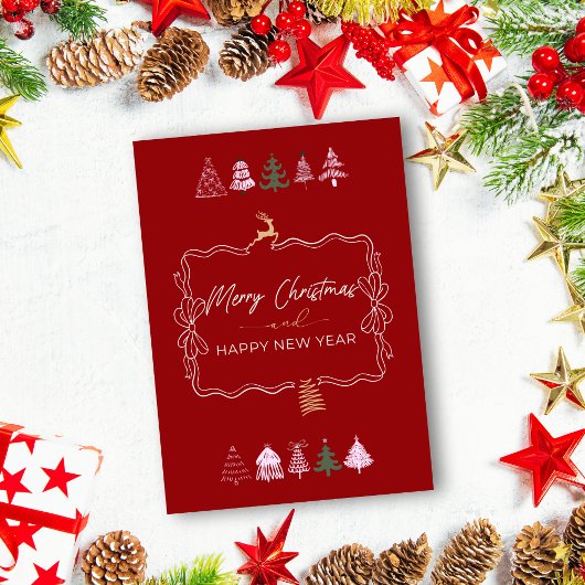 Kerstelijke strik en boom Doodle Klassieke rode ke Feestdagenkaart