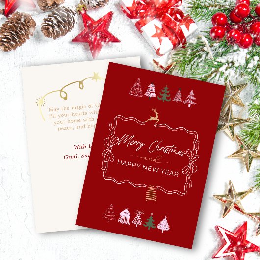 Kerstelijke strik en boom Doodle Klassieke rode ke Feestdagenkaart