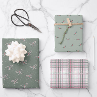 Kerstelijke strikken en takken inpakpapier vel