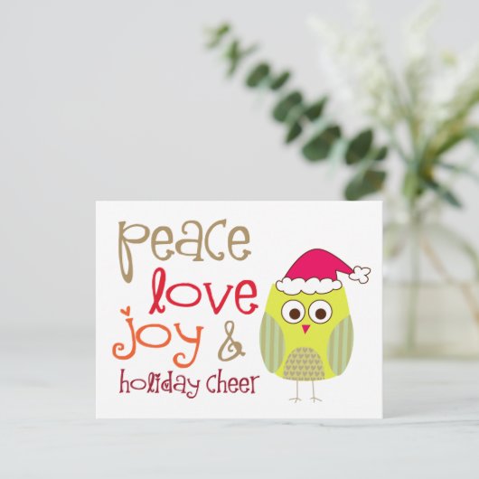 Kerstelijke Uil Postkaart Feestdagenkaart (Staand voorkant)