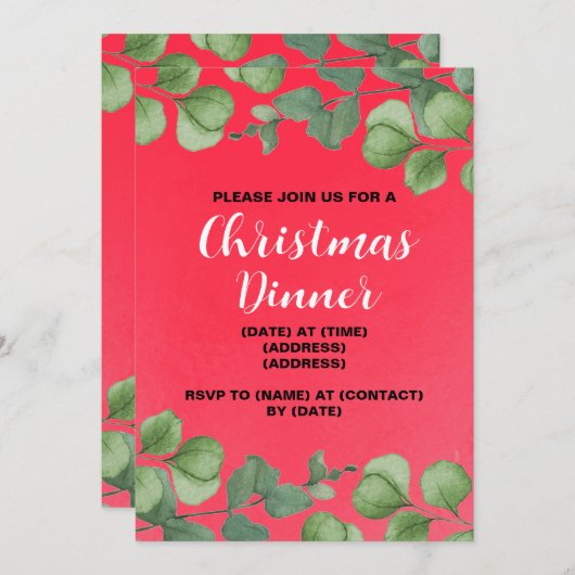 Kerstelijke uitnodiging voor diner, bewerkbare sja (Voorkant / Achterkant)