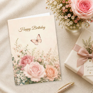 Kerstelijke Verjaardag Vlinder Blush Rozen Geloof Kaart