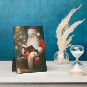 Kerstelijke wandkunst met lezende Kerstman in vint Fotoplaat