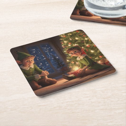 KerstElves Kartonnen Onderzetters (Schuin)