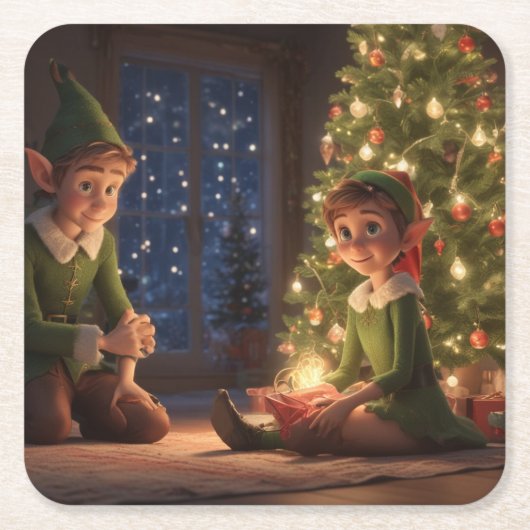 KerstElves Kartonnen Onderzetters (Voorkant)