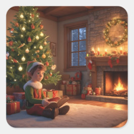 KerstElves Vierkante Sticker