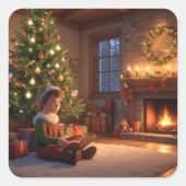 KerstElves Vierkante Sticker (Voorkant)