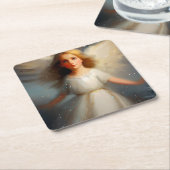 Kerstengel 2 kartonnen onderzetters (Schuin)