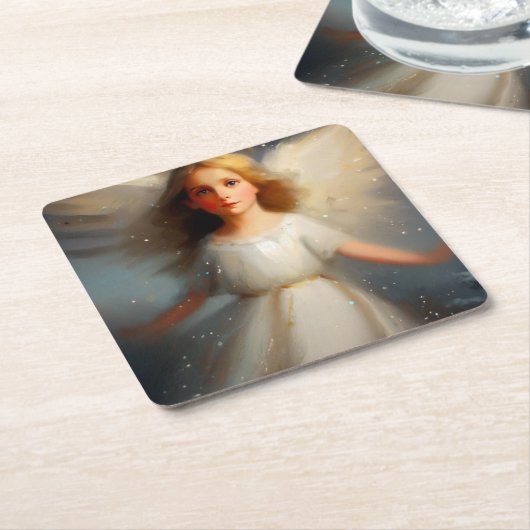 Kerstengel 2 kartonnen onderzetters (Schuin)