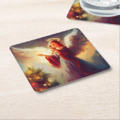 Kerstengel 3 kartonnen onderzetters (Schuin)