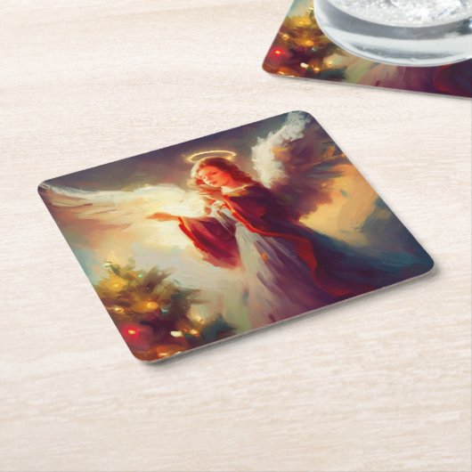 Kerstengel 3 kartonnen onderzetters (Schuin)