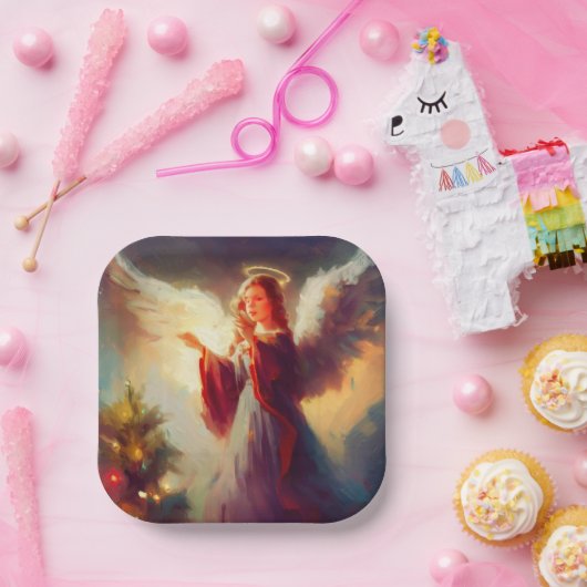 Kerstengel 3 papieren bordje (Feest)