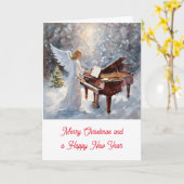 Kerstengel achter de piano kaart (Gele Bloem)