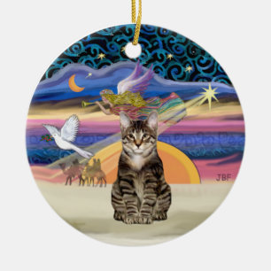 Kerstengel - Bruin Tabby Tiger cat Keramisch Ornament