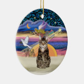 Kerstengel - Bruine Tabby Tijgerkat Keramisch Ornament (Rechts)