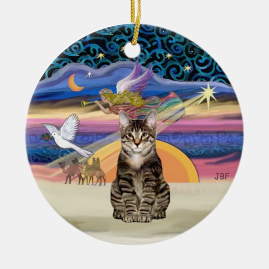 Kerstengel - Bruine Tabby Tijgerkat Keramisch Ornament (Voorkant)