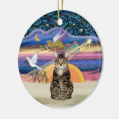 Kerstengel - Bruine Tabby Tijgerkat Keramisch Ornament (Links)