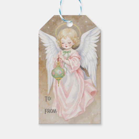 Kerstengel cadeaubijslab Vintage Cadeaulabel (Voorkant)