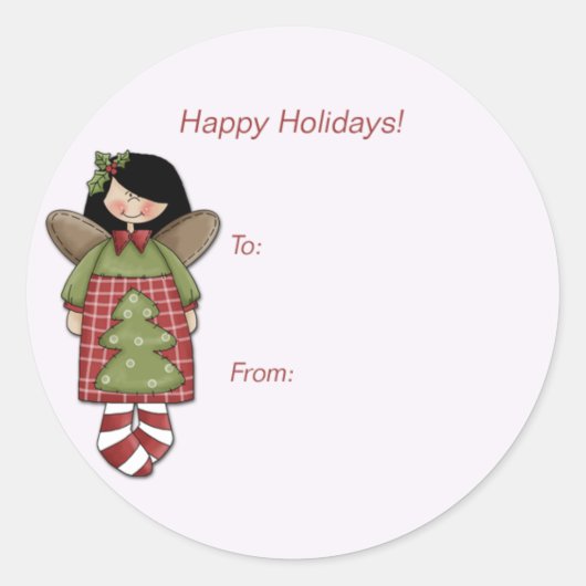 Kerstengel cadeautag ronde sticker (Voorkant)