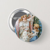 Kerstengel en kind ronde button 5,7 cm (Voorkant /achterkant)