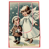 Kerstengel en kind uit de oude doos medium cadeauzakje (Achterkant)