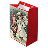 Kerstengel en kind uit de oude doos medium cadeauzakje (Achterkant Gekanteld)