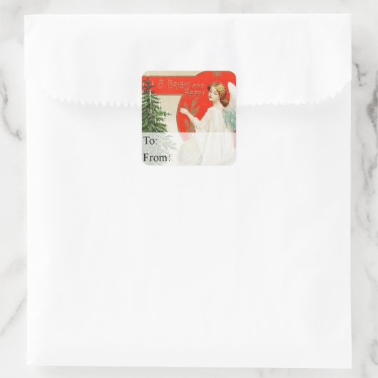 kerstengel en Label met bomen (Tas)