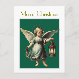 Kerstengel en lantaarn in vintage stijl briefkaart