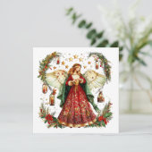 Kerstengel en nachtclique sterren feestdagenkaart (Staand voorkant)