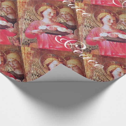 KERSTENGEL EN ROZEN JOY PEACE LOVE PERCHMENT CADEAUPAPIER (Hoek)