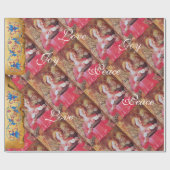 KERSTENGEL EN ROZEN JOY PEACE LOVE PERCHMENT CADEAUPAPIER (Vlak)