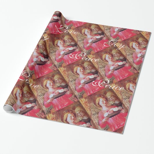 KERSTENGEL EN ROZEN JOY PEACE LOVE PERCHMENT CADEAUPAPIER (Uitgerold)