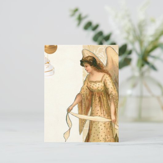 Kerstengel en siervoorwerpen briefkaart (Staand voorkant)