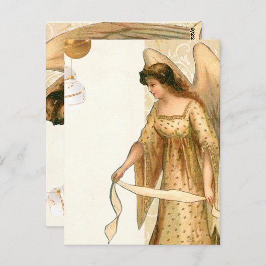 Kerstengel en siervoorwerpen briefkaart (Voorkant / Achterkant)