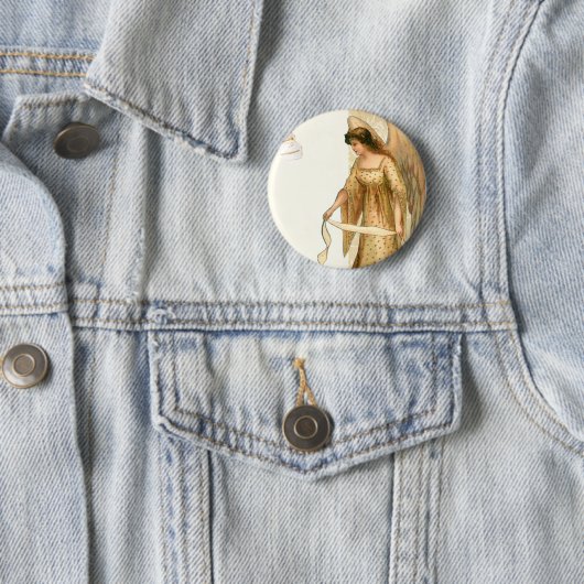 Kerstengel en siervoorwerpen ronde button 5,7 cm (In situ)