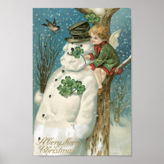 Kerstengel en Snowman Poster